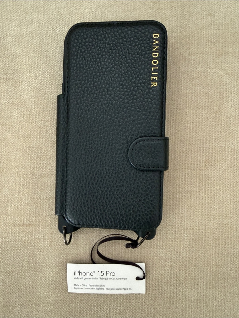 Bandolier Black Pebbled Leather Phone Case with Wallet iPhone 15 PRO
